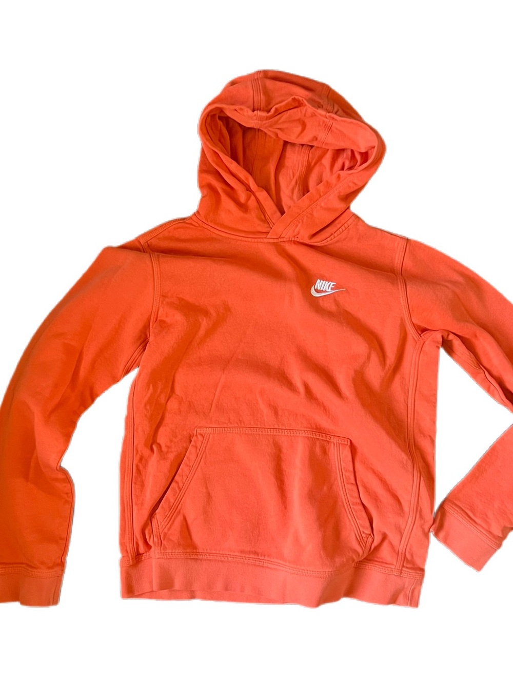 Nike Kids Coral-Orange Pullover Hoodie with White Logo